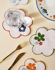 MISETTE Floral Embroidered Linen Coasters (Set of 4)