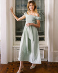 MASON'S DAUGHTER | Nora Dress, Green/Green Striped Poplin