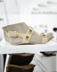 LARROUDE | Milan Flat Sandal In Beige Raffia