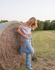 MASONS DAUGHTER | Lily Scarf Top, Blue & Burgundy Striped