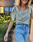 MASONS DAUGHTER | Lily Scarf Top, Olive & Ivory Striped