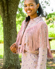 MASON by MASON'S DAUGHTER | Loretta Western Fringe Top, Oyster Printed Silk Crepe de Chine