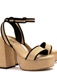 LARROUDE | Dolly Sandal In Beige Raffia and Black Trimming