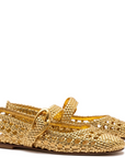 LARROUDE | Verona Macrame Ballet Flat In Gold Metallic Leather