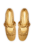 LARROUDE | Verona Macrame Ballet Flat In Gold Metallic Leather