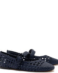 LARROUDE | Verona Macrame Ballet Flat In Navy Leather