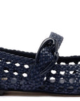 LARROUDE | Verona Macrame Ballet Flat In Navy Leather