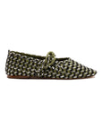 LARROUDE | LARROUDE | Verona Macrame Ballet Flat In Seaweed, Black and Silver Metallic Leather