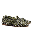 LARROUDE | LARROUDE | Verona Macrame Ballet Flat In Seaweed, Black and Silver Metallic Leather