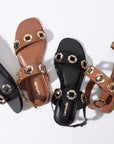 LARROUDE | Milan Flat Sandal In Caramel Leather