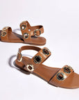 LARROUDE | Milan Flat Sandal In Caramel Leather