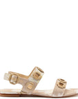 LARROUDE | Milan Flat Sandal In Beige Printed Raffia