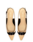 LARROUDE | Franca Pump In Beige Raffia and Black Trimming