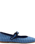 LARROUDE | Verona Ballet Flat In Egyptian Blue Striped Fabric and Navy Trimming