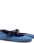 LARROUDE | Verona Ballet Flat In Egyptian Blue Striped Fabric and Navy Trimming