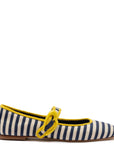 LARROUDE | Verona Ballet Flat In Navy and Natural Striped Fabric and Lemonade Trimming