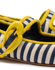 LARROUDE | Verona Ballet Flat In Navy and Natural Striped Fabric and Lemonade Trimming