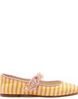 LARROUDE | Verona Ballet Flat In Marigold and Natural Striped Fabric and Tulip Trimming