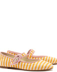 LARROUDE | Verona Ballet Flat In Marigold and Natural Striped Fabric and Tulip Trimming
