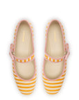 LARROUDE | Verona Ballet Flat In Marigold and Natural Striped Fabric and Tulip Trimming