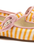 LARROUDE | Verona Ballet Flat In Marigold and Natural Striped Fabric and Tulip Trimming