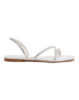 LARROUDE | Vicky Flat Sandal In White Fabric and Crystals