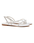 LARROUDE | Vicky Flat Sandal In White Fabric and Crystals
