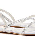 LARROUDE | Vicky Flat Sandal In White Fabric and Crystals