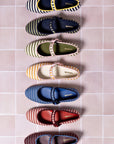 LARROUDE | Verona Ballet Flat In Seaweed and Natural Striped Fabric and Tulip Trimming