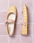 LARROUDE | Verona Ballet Flat In Marigold and Natural Striped Fabric and Tulip Trimming