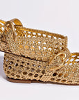 LARROUDE | Verona Macrame Ballet Flat In Gold Metallic Leather