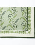 MAISON VENU Tuileries Evergreen Tablecloth, Blockprinted Trim
