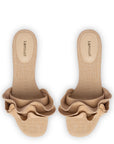 LARROUDE | Ivy Ruffle Flat Mule In Beige Raffia