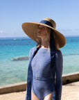 SARAH BRAY BERMUDA Geranium Sun Hat - Long Red Grosgrain Ribbon