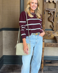 MASON'S DAUGHTER | Danielle Sweater, Burgundy & Gray Striped Knit