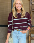 MASON'S DAUGHTER | Danielle Sweater, Burgundy & Gray Striped Knit