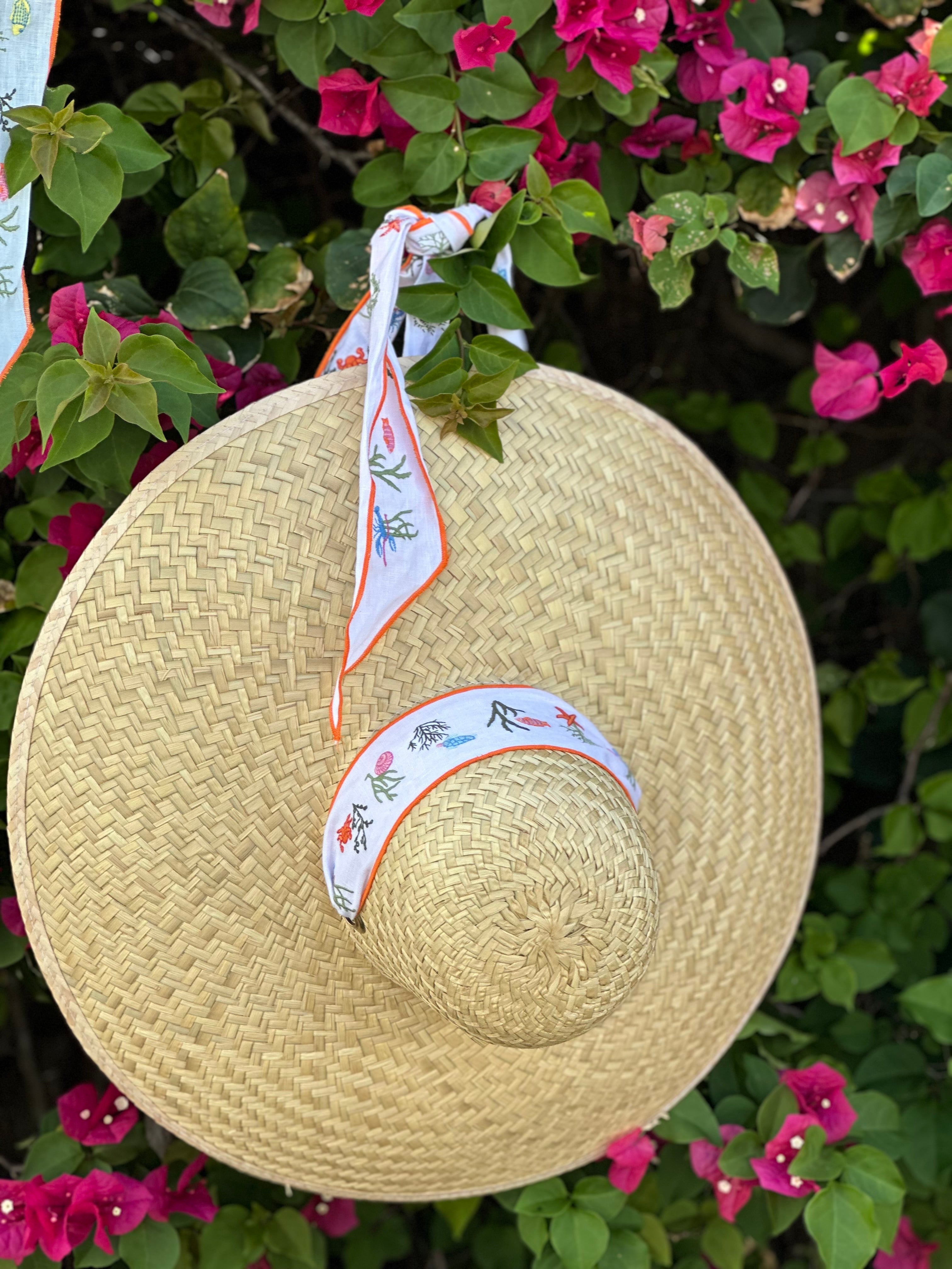 SARAH BRAY BERMUDA Geranium Sun Hat - Long &amp; Thin Olive Grosgrain Ribbon