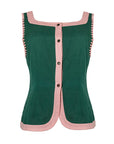 MASON'S DAUGHTER Athena Vest, Green with Pink Color Block Linen