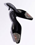 Larroudé x Markarian Mule In Black Velvet and Heart Embroidery