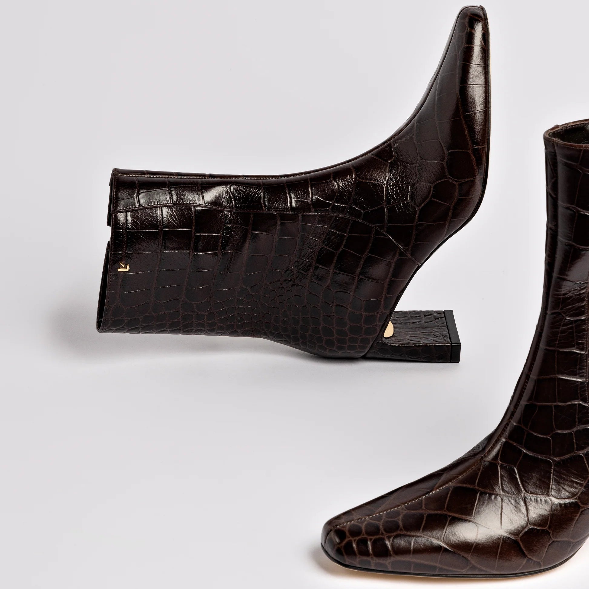 LARROUDÉ Alexis Bootie In Dark Croco Embroided Leather