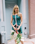 MASON'S DAUGHTER Athena Skirt, Green with Pink Color Block Linen