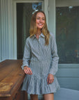 Harper Longsleeve Shirtdress, Navy Stripe