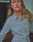 Harper Longsleeve Shirtdress, Navy Stripe