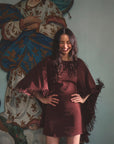 Katherine Fringe Cape Dress, Brown