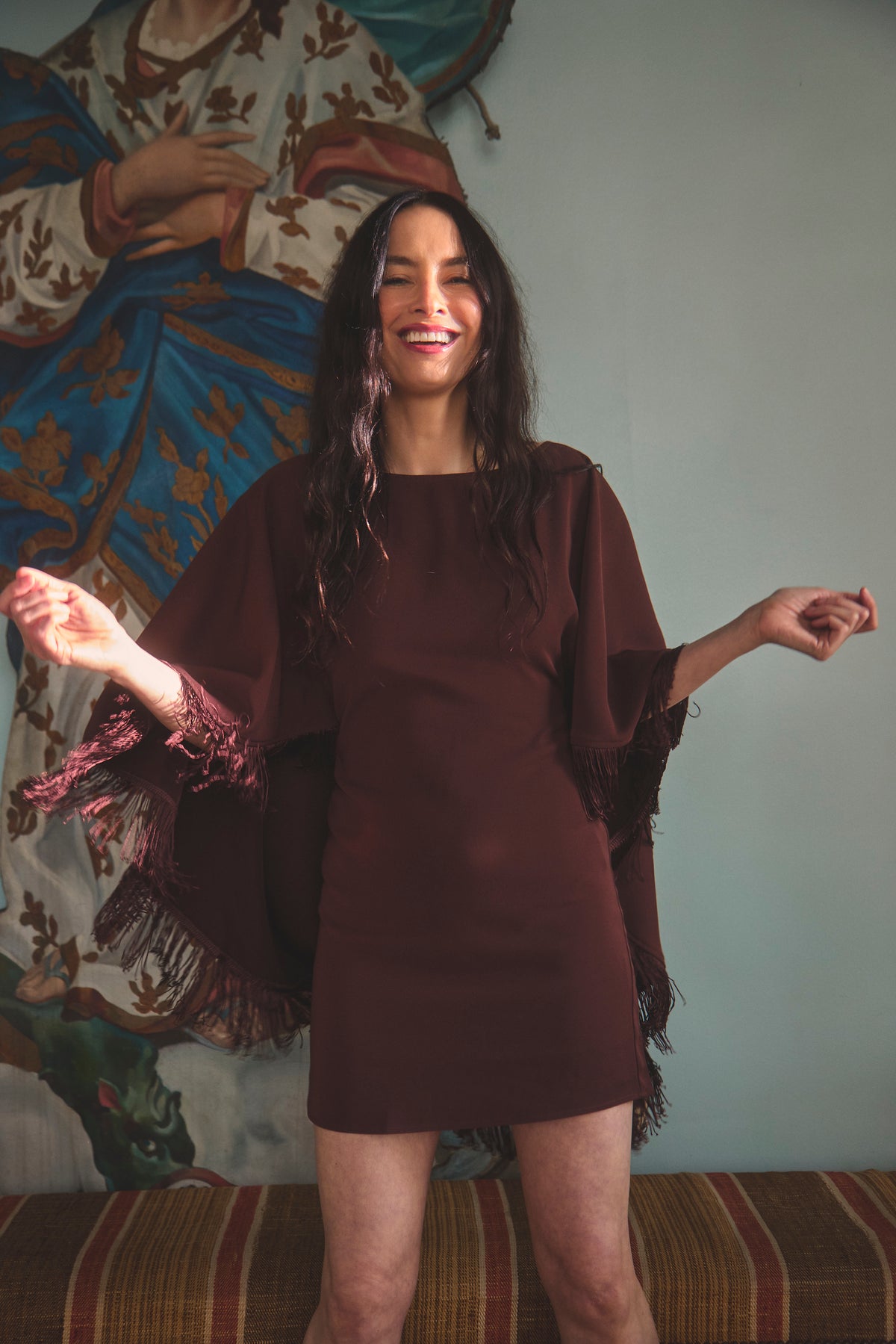 MASON'S DAUGHTER | Katherine Fringe Cape Dress, Brown