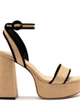 LARROUDE | Dolly Sandal In Beige Raffia and Black Trimming
