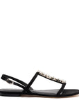 LARROUDE Calypso Flat Sandal In Black Fabric and Crystals