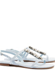 LARROUDE Calypso Flat Sandal In Maya Denim and Crystals