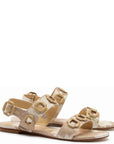 LARROUDE | Milan Flat Sandal In Beige Printed Raffia