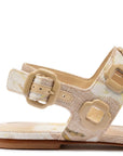 LARROUDE | Milan Flat Sandal In Beige Printed Raffia